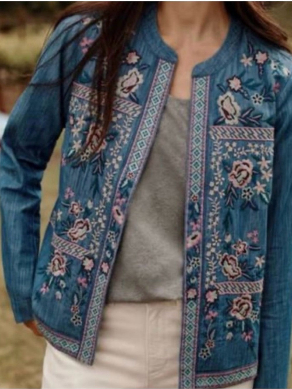 NWT J. Jill Embroidered Indigo Open-Front Jacket-Size XLarge